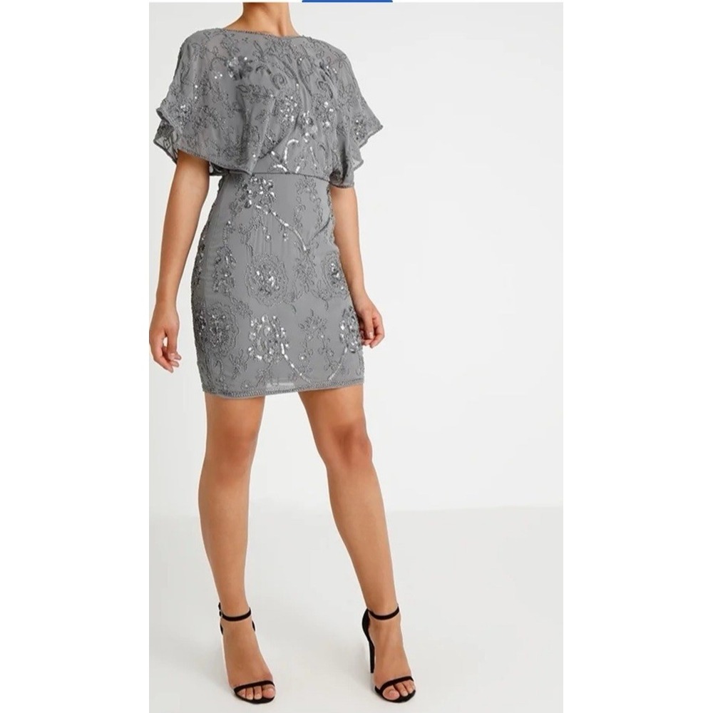 Molly Bracken Women Size Large Beaded Sequin‎ Woven Mini Dress Dark Gray